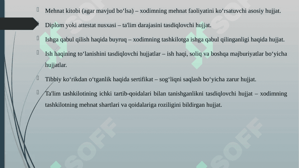 TAʼLIM TASHKILOTLARIDA KADRLAR SHAXSIY XUJJATLARNING YIGʻMA JILDINI TAYYORLASH 7