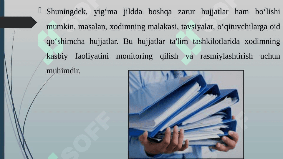 TAʼLIM TASHKILOTLARIDA KADRLAR SHAXSIY XUJJATLARNING YIGʻMA JILDINI TAYYORLASH 8