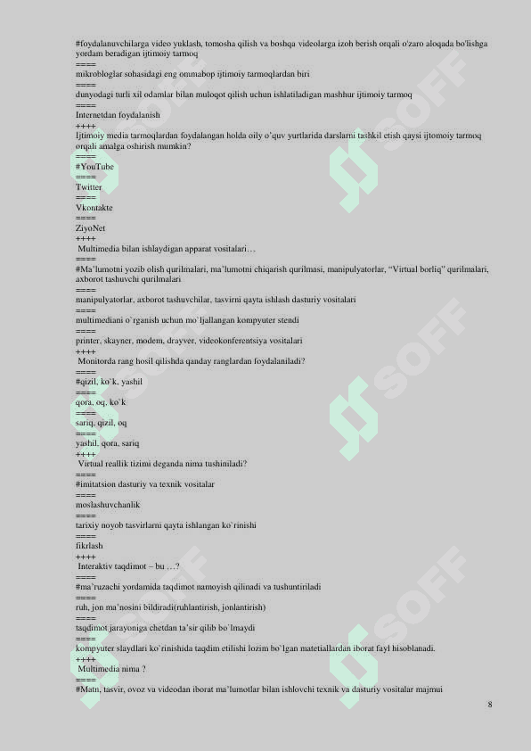 Media savodxonlik test javoblari bilan Pedagogika 8