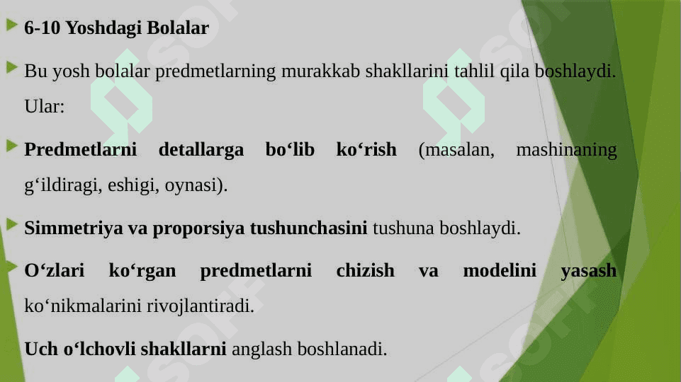 TURLI YOSHDAGI BOLALARDA PREDMETLAR SHAKLI VA ULARNING QISMLARINI TAHLIL QILISH MASHQ QILDIRISH MASHGʼULOT ISHLANMASI TUZISH 6