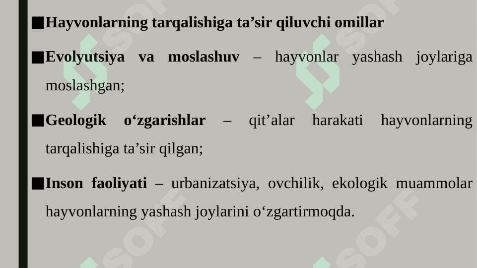 Yer sharida hayvonot dunyosi tarqalishi 6