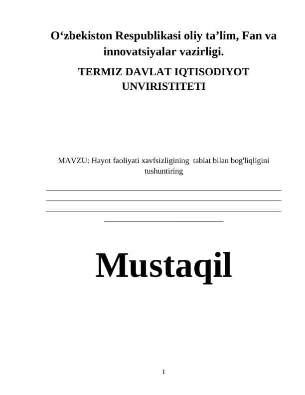 Hayot faoliyati xavfsizligining  tabiat bilan bog'liqligini tushuntiringHayot faoliyati xavfsizligining  tabiat bilan bog'liqligini tushuntiring