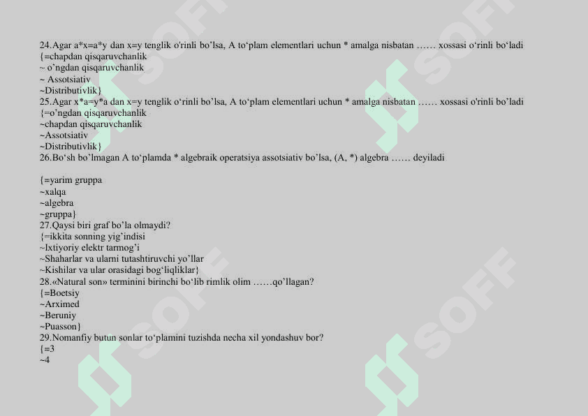 Boshlang'ich Matematika nazariyasi test javobi bilan 5