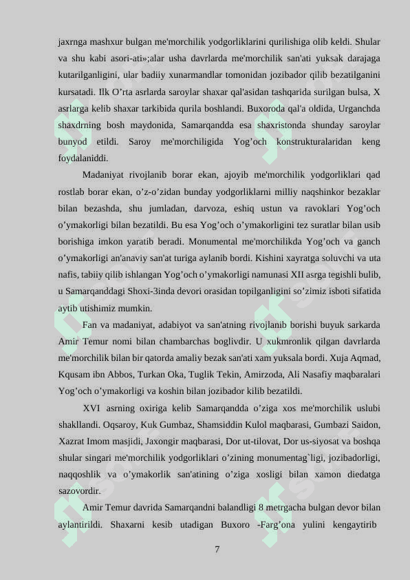 YOG’OCH O’YMAKORLIGIDA TAYYORLANGAN USTUNLARDA QO'LLANILGAN NAQSH TURLARI VA ULARNING 7