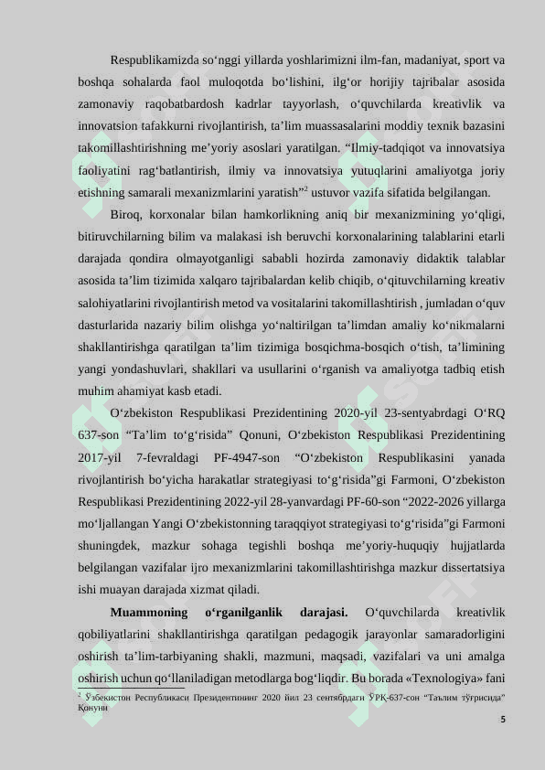 TEХNOLOGIYА FАNIDАN KREАTIVLIK АSOSIDА SINFDАN TАSHQАRI ISHLАRNI TАSHKIL QILISH TEХNOLOGIYАSINI TАKOMILLАSHTIRISH 5