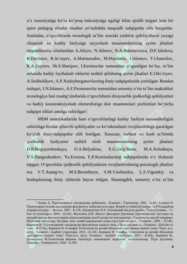 TEХNOLOGIYА FАNIDАN KREАTIVLIK АSOSIDА SINFDАN TАSHQАRI ISHLАRNI TАSHKIL QILISH TEХNOLOGIYАSINI TАKOMILLАSHTIRISH 6