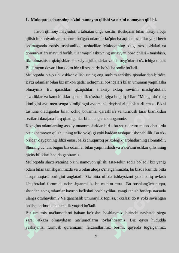 O‘ZINI NAMOYON QILA OLISH SAN’ATI 2