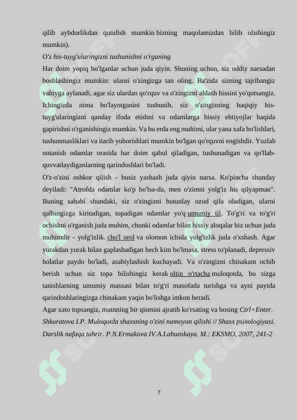 O‘ZINI NAMOYON QILA OLISH SAN’ATI 6