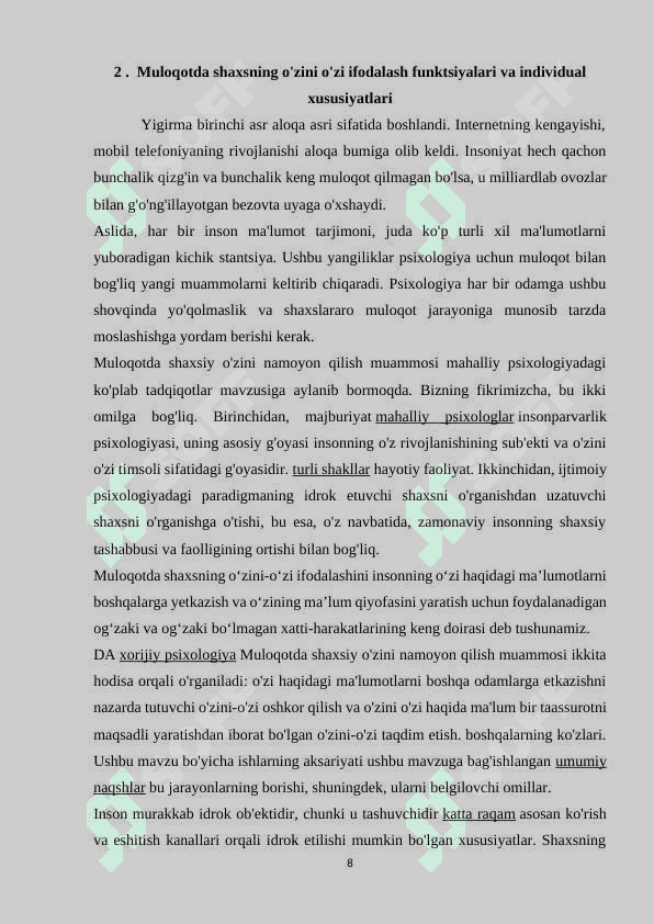 O‘ZINI NAMOYON QILA OLISH SAN’ATI 7