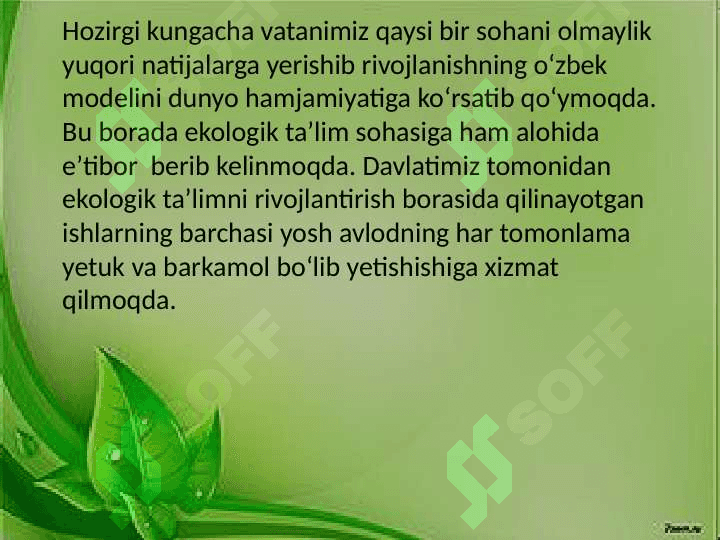 Jonajon òlkamiz tabiatini òrgatishda axborot texnologiyalardan foydalanishni òrgatish 2
