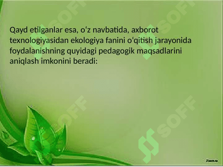 Jonajon òlkamiz tabiatini òrgatishda axborot texnologiyalardan foydalanishni òrgatish 8