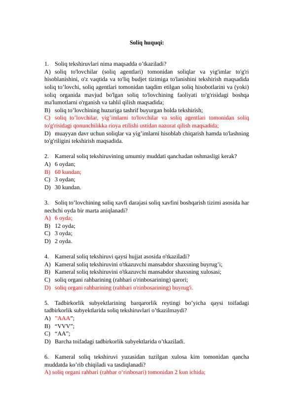 Soliq huquqi dan test