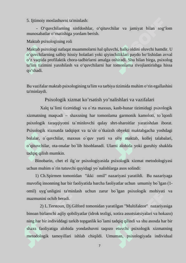 Ta’lim  tizimida psixologik xizmat maqsadi va vazifalari 7