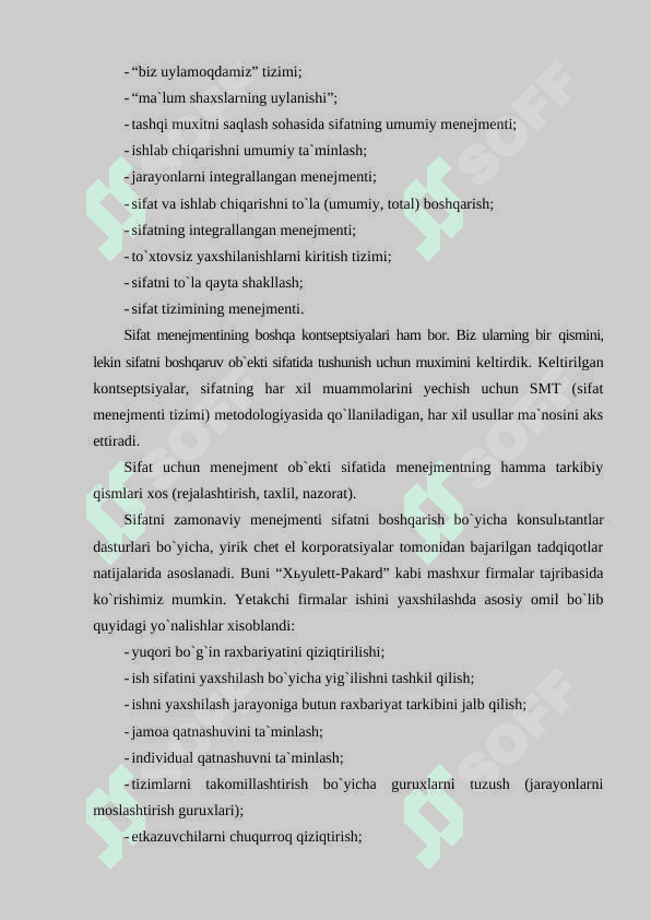 Mahsulot sifati va sifatni boshqarish tizimi mavzusidan tayyorlangan kurs ishi 3