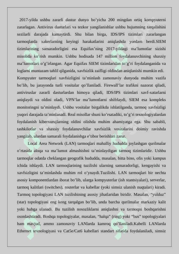 Kompyuter tarmoqlari xavfsizligini ta’minlash vositalari.PAN, LAN, CAN, WAN,  MAN, GANtarmoqlari va ularning qo’llanilishi. 25 8