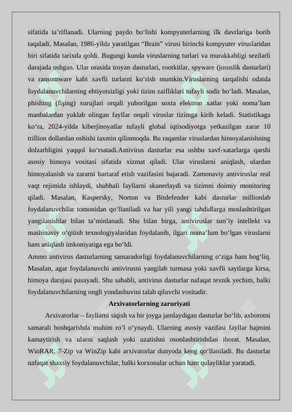 Virus va antivirus dasturlar. Arxivatorlar. 3