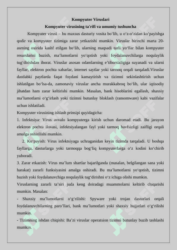 Virus va antivirus dasturlar. Arxivatorlar. 5