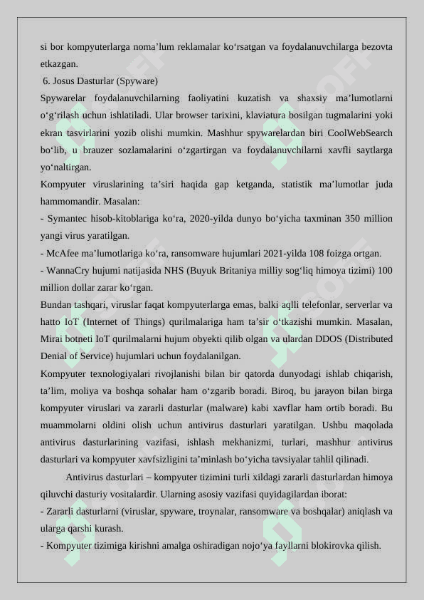 Virus va antivirus dasturlar. Arxivatorlar. 7