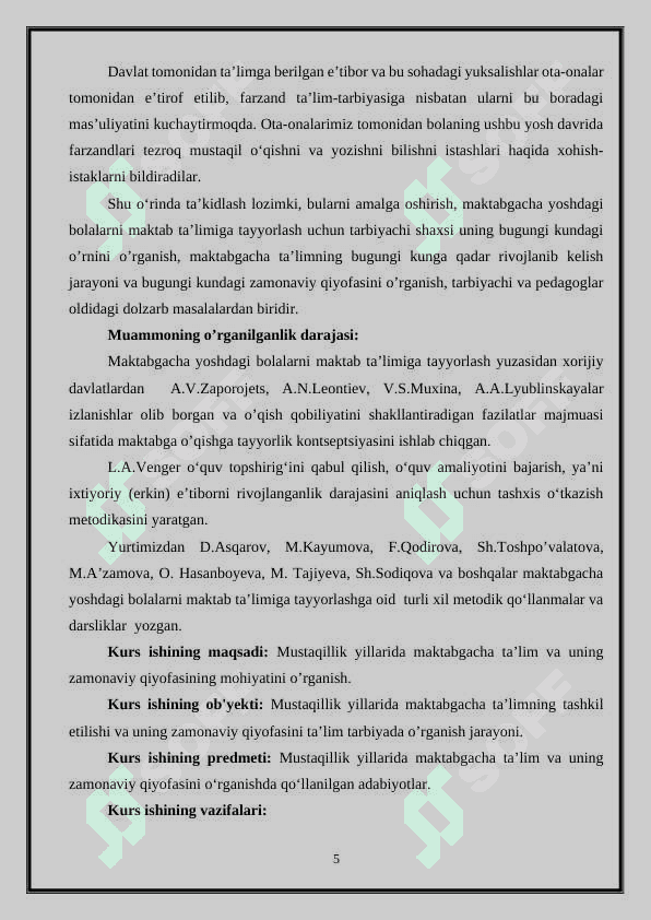 MUSTAQILLIK YILLARIDA MAKTABGACHA TA’LIM VA UNING ZAMONAVIY QIYOFASI 5