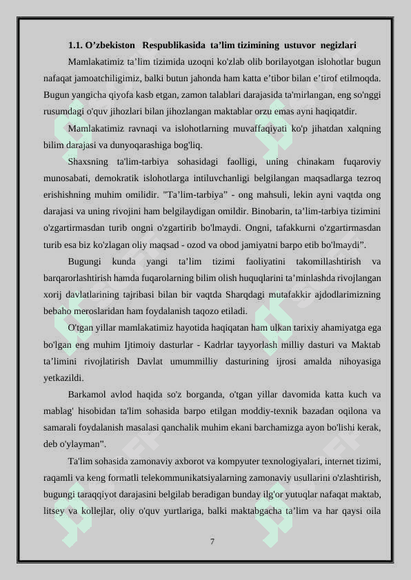 MUSTAQILLIK YILLARIDA MAKTABGACHA TA’LIM VA UNING ZAMONAVIY QIYOFASI 7