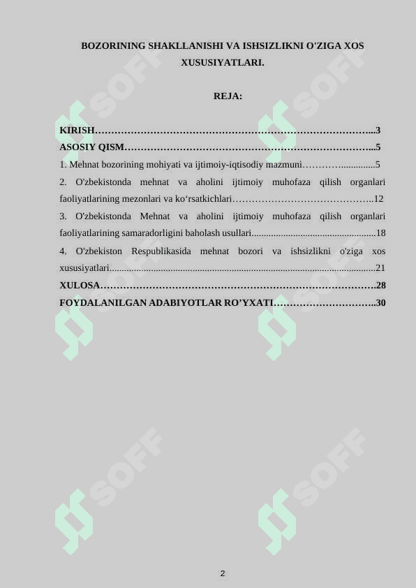 O'ZBEKISTON RESPUBLIKASIDA MEHNAT BOZORINING SHAKLLANISHI VA ISHSIZLIKNI O'ZIGA XOS XUSUSIYATLARI kurs ishi docx 2