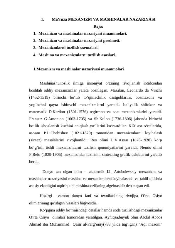 MEXANIZM VA MASHINALAR NAZARIYASI