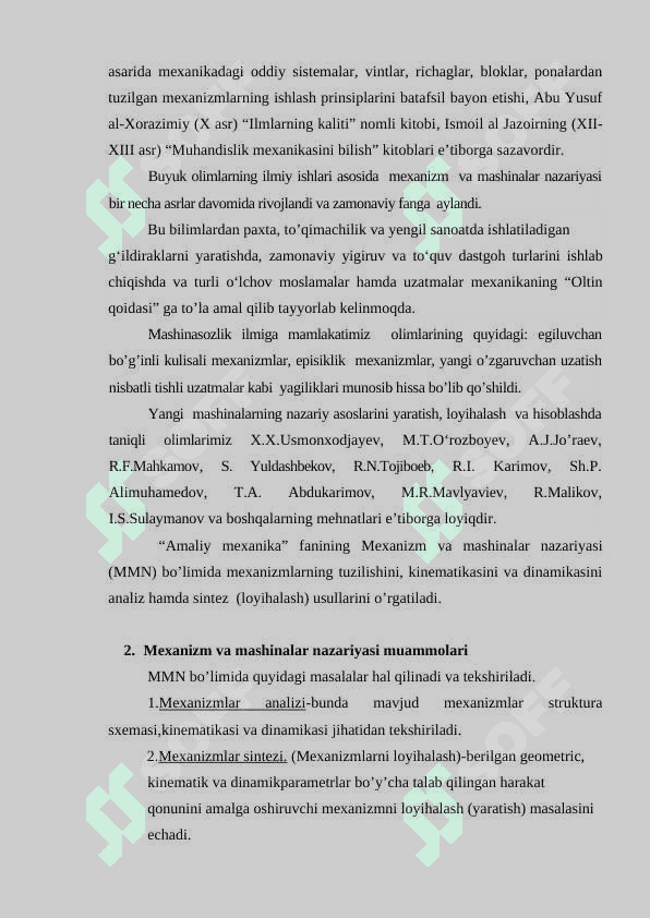 MEXANIZM VA MASHINALAR NAZARIYASI 2