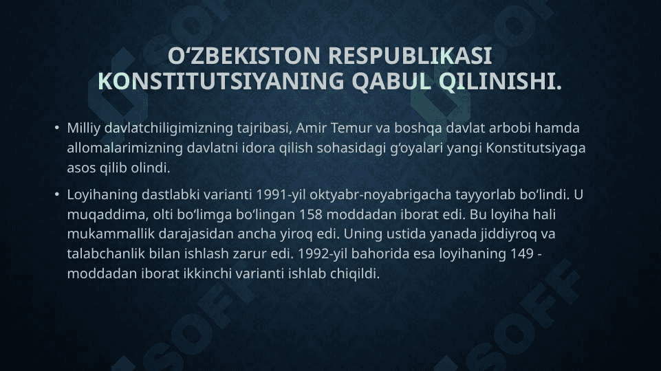 O‘zbekiston Respublikasi Konstitutsiyaning qabul qilinishi va uning tarixiy ahamiyati 5