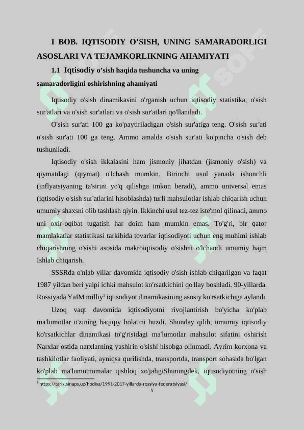 Iqtisodiy o'sish va uning samaradorligini oshirish, tejamkorlik 5