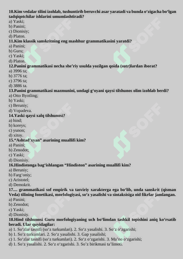 TILSHUNOSLIK FANIDAN TESTLAR 2