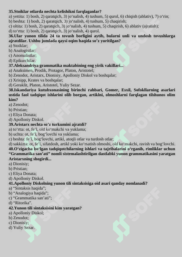 TILSHUNOSLIK FANIDAN TESTLAR 5