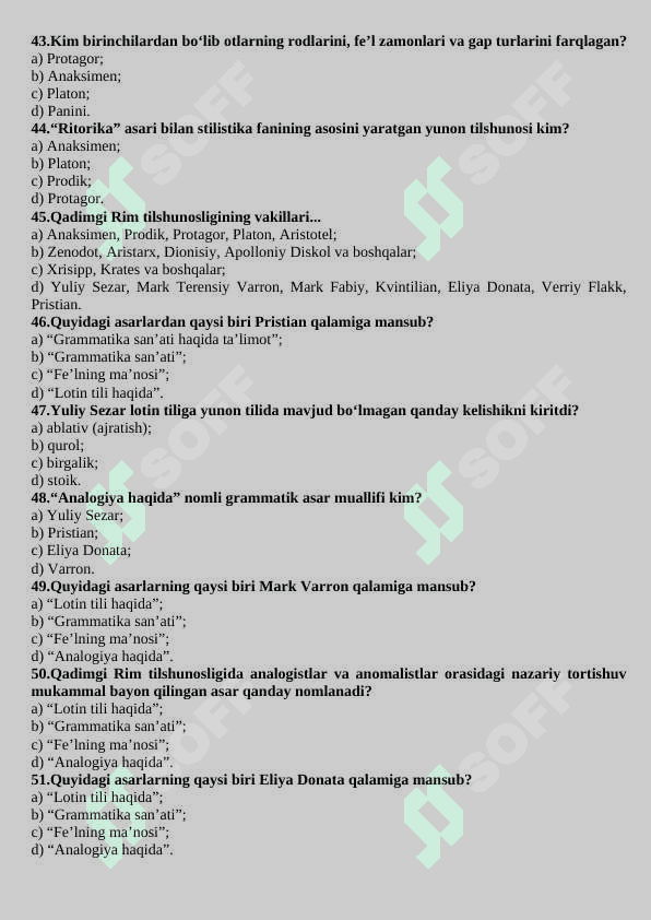 TILSHUNOSLIK FANIDAN TESTLAR 6