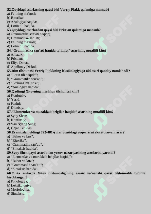 TILSHUNOSLIK FANIDAN TESTLAR 7