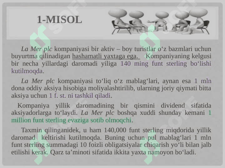 LEVEREJ, KAPITAL QIYMATI VA AKSIYADORLAR FAROVONLIGI pptx 6