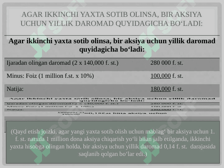 LEVEREJ, KAPITAL QIYMATI VA AKSIYADORLAR FAROVONLIGI pptx 8