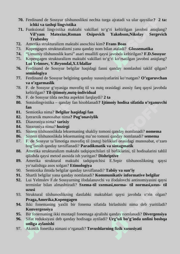 TILSHUNOSLIK FANIDAN TESTLAR 4