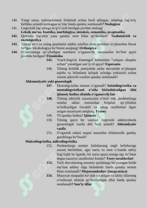 TILSHUNOSLIK FANIDAN TESTLAR 7