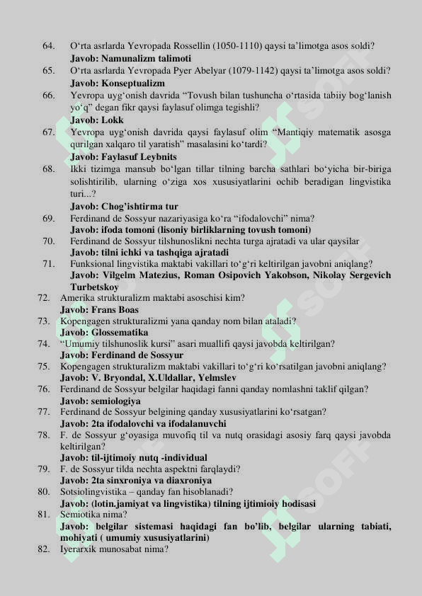 TILSHUNOSLIK FANIDAN YAKUNIY NAZORAT UCHUN TESTLAR 5