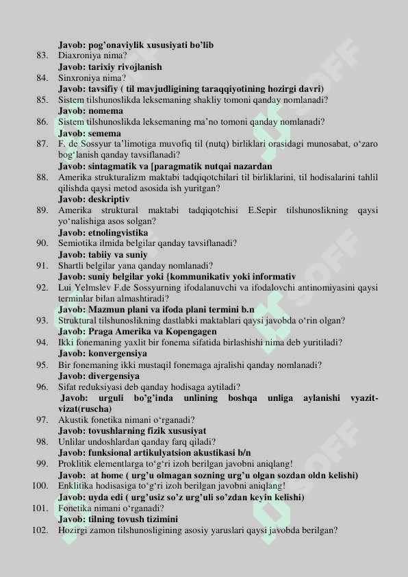 TILSHUNOSLIK FANIDAN YAKUNIY NAZORAT UCHUN TESTLAR 6