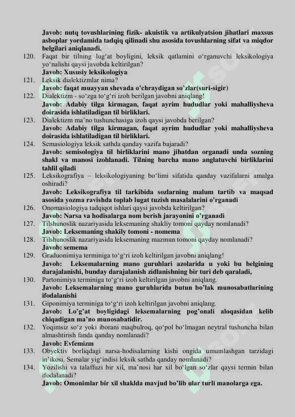TILSHUNOSLIK FANIDAN YAKUNIY NAZORAT UCHUN TESTLAR 8
