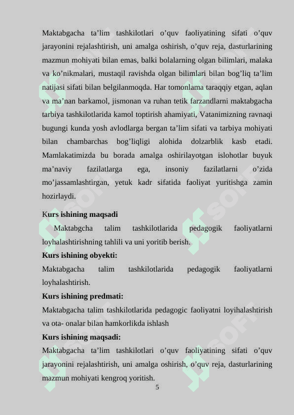 Maktabgacha ta`lim tashkilotlaridagi pedagogik faoliyatlarni loyihalashtirish 5
