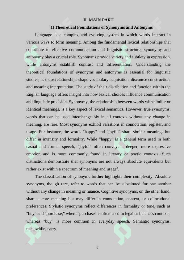DISTRIBUTION FEATURES OF ENGLISH SYNONYMS AND ANTONYMS 8