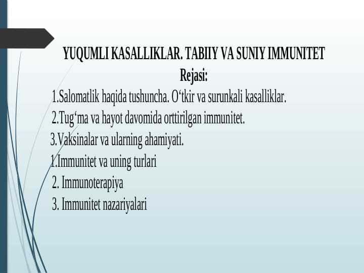 YUQUMLI KASALLIKLAR TABIIY VA SUNIY IMMUNITET