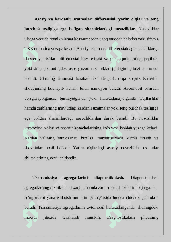 Transmissiyalar yuritish qismi boshqarish mexanizmi elementlari hamda kuzov kabina va shinalarni ta'mirlash 4