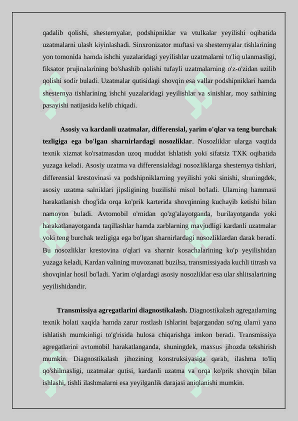 Transmissiyalar , yuritish qismi boshqarish mehanizmi elementlari hamda kuzev, kabina va shinalarni tamirlash 3