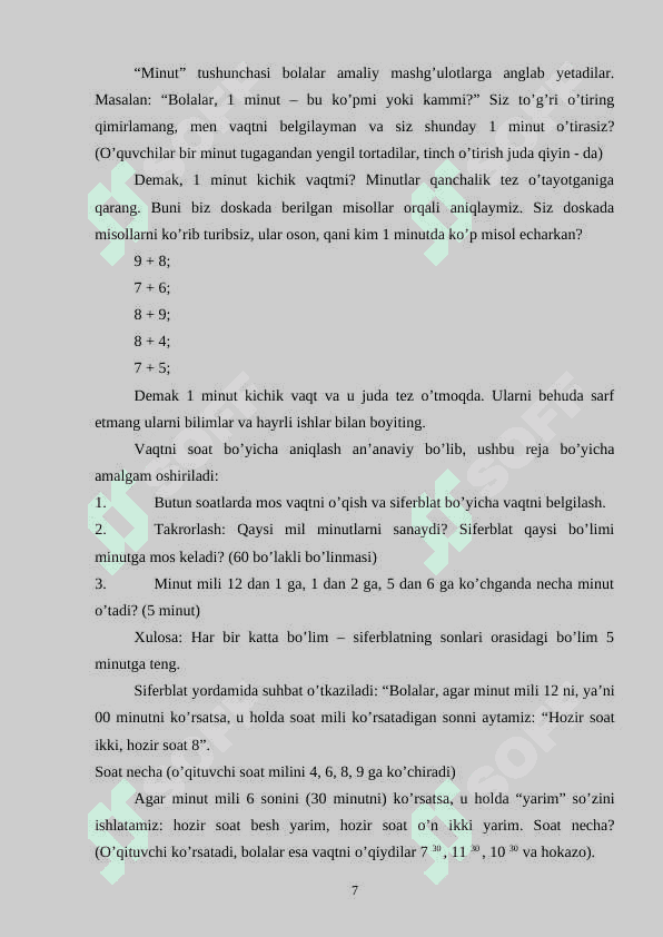 Uchinchi sinfda vaqt o`lchovlari 7
