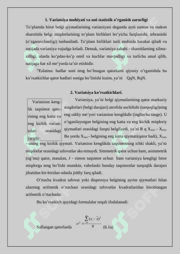 Variatsiya ko’rsatkichlari 2