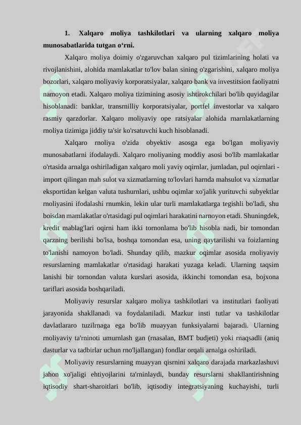 Xalqaro moliya tashkilotlari va ularning xalqaro moliya munosabatlarida tutgan oʻrni. 3