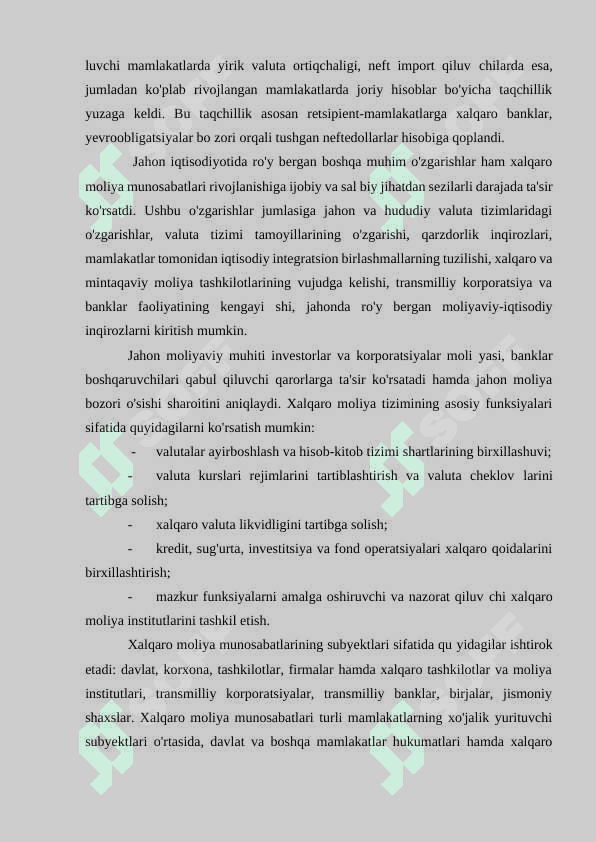 Xalqaro moliya tashkilotlari va ularning xalqaro moliya munosabatlarida tutgan oʻrni. 7