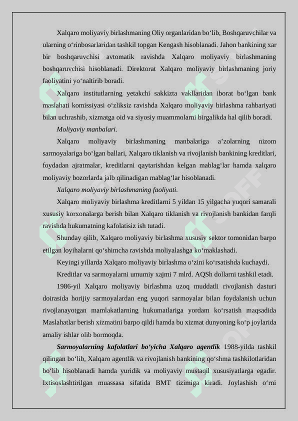 Xalqaro moliya va jahon taraqqiyotida uning o‘rni va ahamiyati. 6